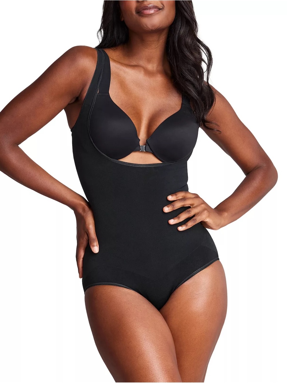 Assets by Spanx Sz Large, Black Open Bust Panty Bodysuit Shapewear